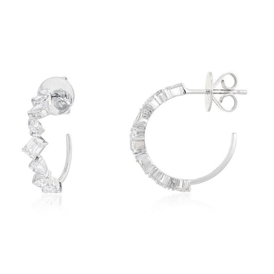 Mixed Cut Cluster Hoop Earrings in 14K Yellow Gold