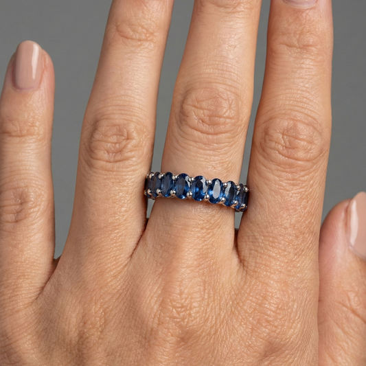 Classic Oval Blue 14K White Gold Sapphire Eternity Ring
