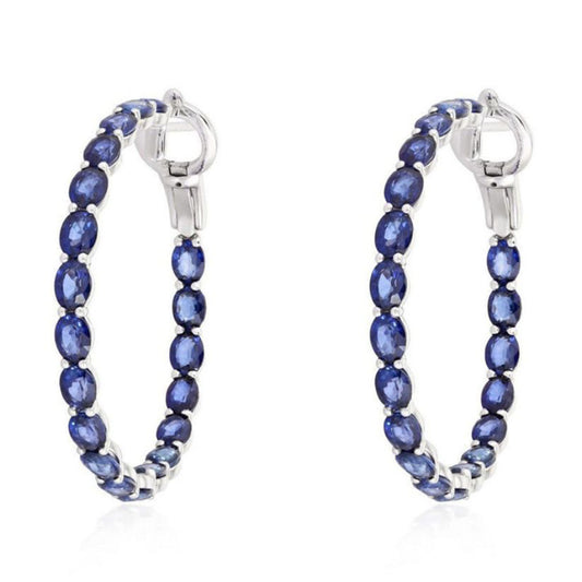 Midnight Oval Sapphire Hoop Earrings in 14K Yellow Gold