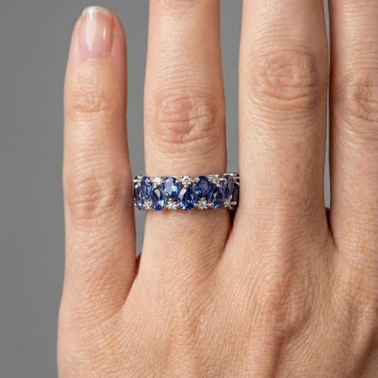 Luxurious Blue Sapphire 14K Diamond Eternity Ring