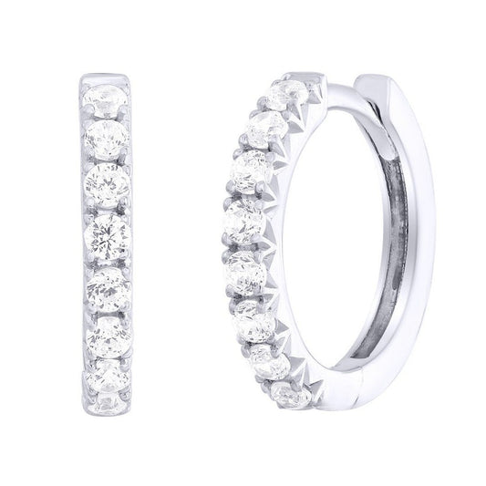 Round Cut Diamond Huggie Hoop Earrings in 14K Yellow Gold