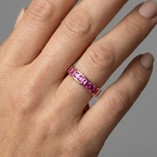 Pink Sapphire 14K Rose Gold Eternity Band Ring