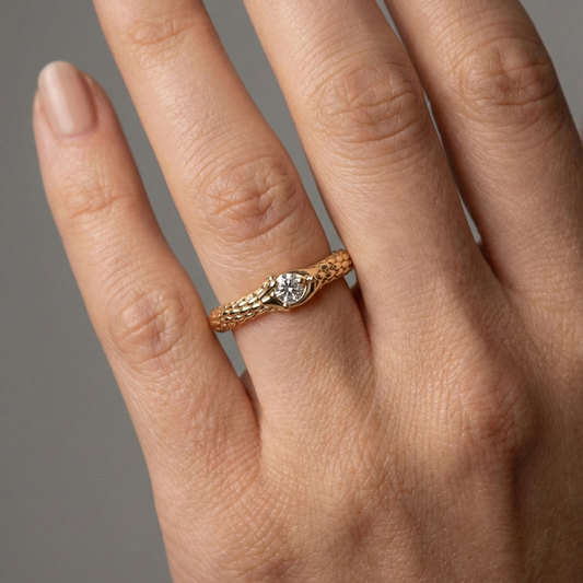 Textured 14K Yellow Gold Diamond Band Ring