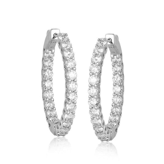 Baguette Round Diamond Hoop Earrings in 14K Yellow Gold