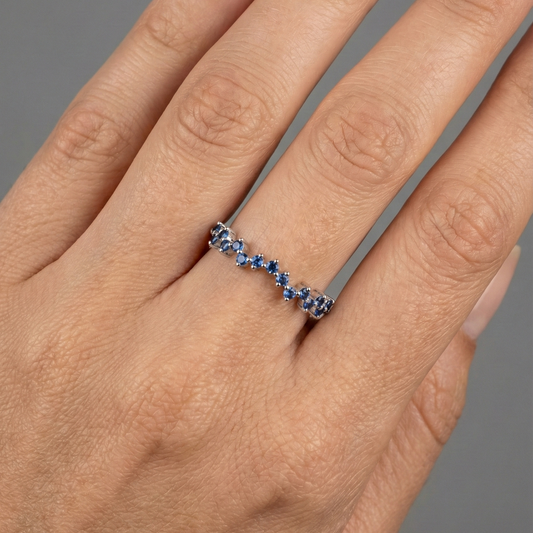 Elegant Blue Sapphire 14K White Gold Stacking Ring