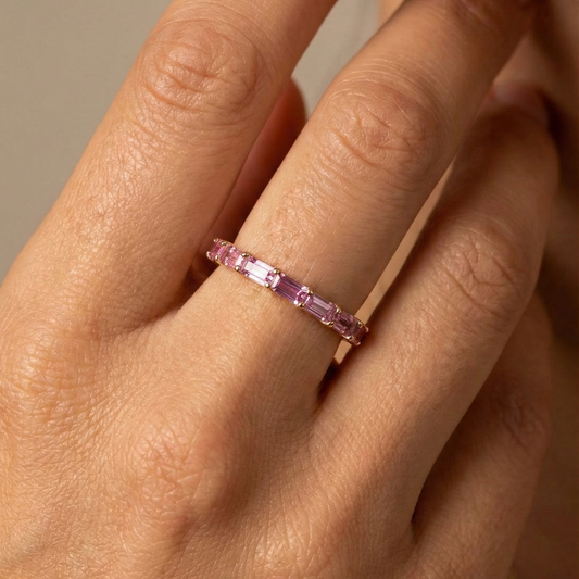 Chic Baguette Pink Sapphire 14K Gold Band Ring