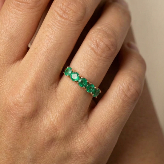 Classic Emerald 14K Yellow Gold Row Band Ring