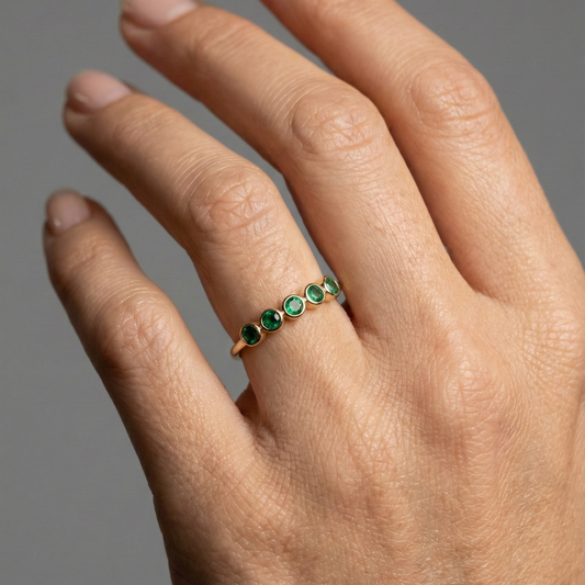 Emerald Round Green 14K Gold Stacking Ring