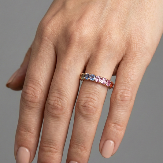 Multi-Colored Gemstone 14K Gold Eternity Band Ring