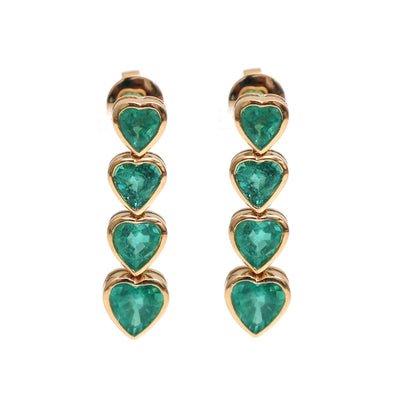 Heart Emerald 18K Yellow Gold Linear Drop Stud Earrings