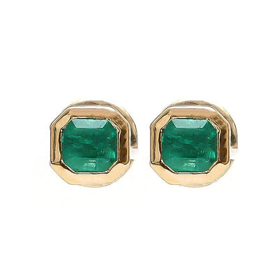 Emerald Cut Emerald 18K Yellow Gold Solitaire Stud Earrings