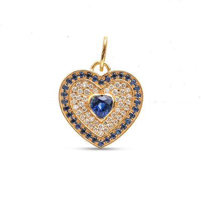 Blue Sapphire and Diamond 18K Yellow Gold Heart Pendant Necklace