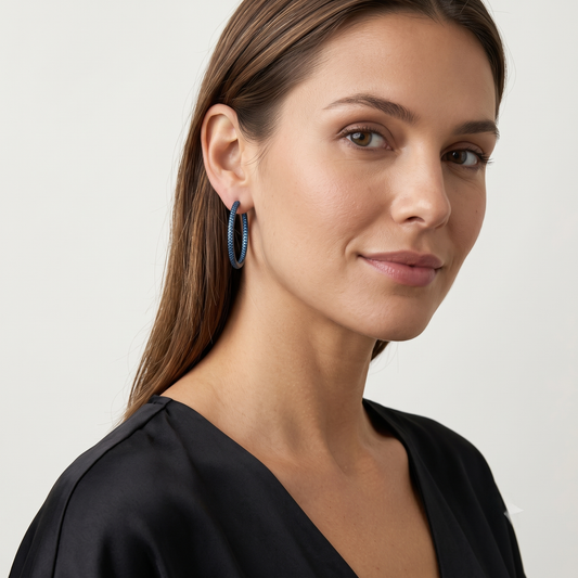 Blue Sapphire Diamond Hoop Earrings in 14K Yellow Gold