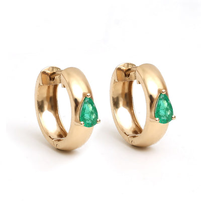 Emerald 14K ( 18K Custom) Yellow Gold Hoop Earrings