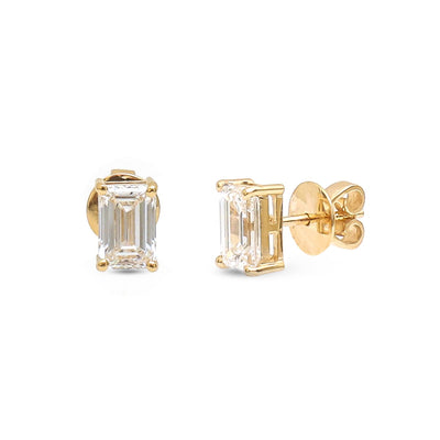 Emerald Cut 14K (18k Custom) Lab Grown Diamond Yellow Gold Solitaire Stud Earrings