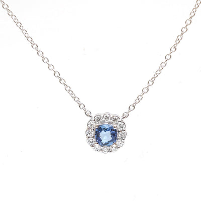 Minimal Luxury Blue Sapphire 18K White Gold Halo Necklace