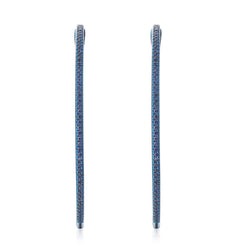 Blue Sapphire Diamond Hoop Earrings in 14K Yellow Gold