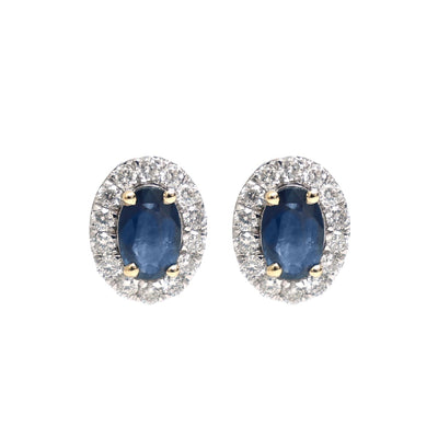 Blue Sapphire Halo 14K(18k custom) Natural Diamond White Gold Stud Earrings