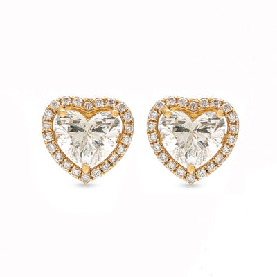18K Lab-Grown Diamond Heart Stud Earrings in Yellow Gold