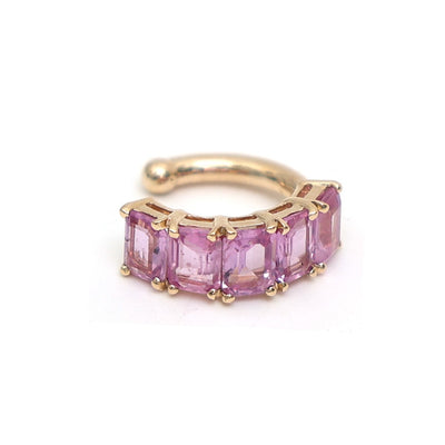 Pink Sapphire Ear Cuff in 14K (18k Custom) Yellow Gold