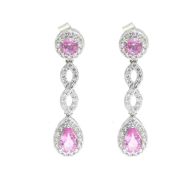 Pink Sapphire & Natural Diamond Drop Earrings in 18K White Gold