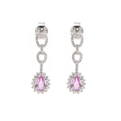 Pink Sapphire Celestial Halo 18K Natural Diamond White Gold Drop Earrings