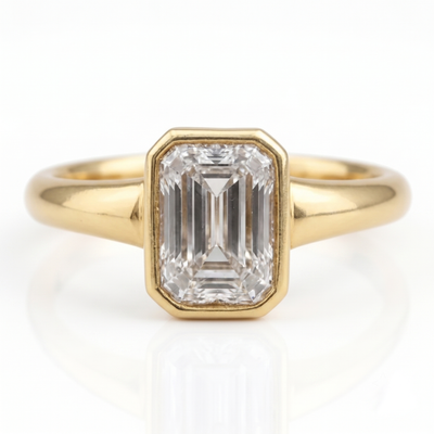 Emerald-Cut Bezel Set Diamond Ring in 14K Yellow Gold