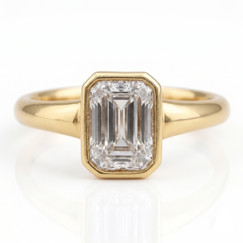 Emerald-Cut Bezel Set Diamond Ring in 14K Yellow Gold