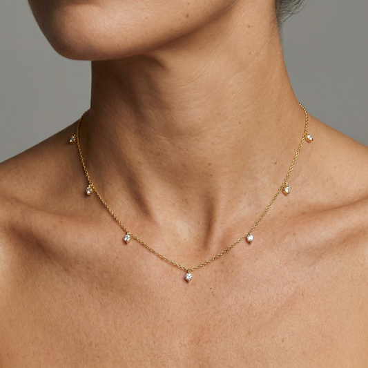 Dainty Pear Cut Diamond Drop Necklace in 14K Yellow Gold