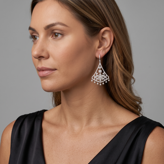 Ornate Elegance Diamond Drops Earrings in 18K White Gold