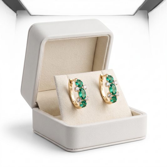 Opal Gemstone Diamond Huggies Earrings in 14K Yellow Gold