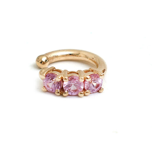 Pink Sapphire Three-Stone 14K (18K Custom) Yellow Gold Ear Cuff