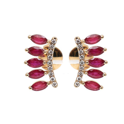 Ruby Elegance 18K Natural Diamond Yellow Gold Stud Earrings