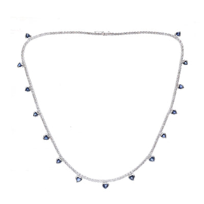 Blue Sapphire Drop 18K White Gold Diamond Necklace