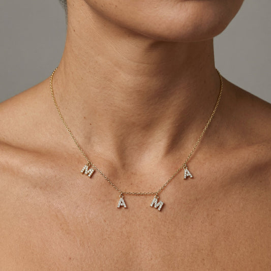 Mama Letter Diamond Necklace in 14K Yellow Gold
