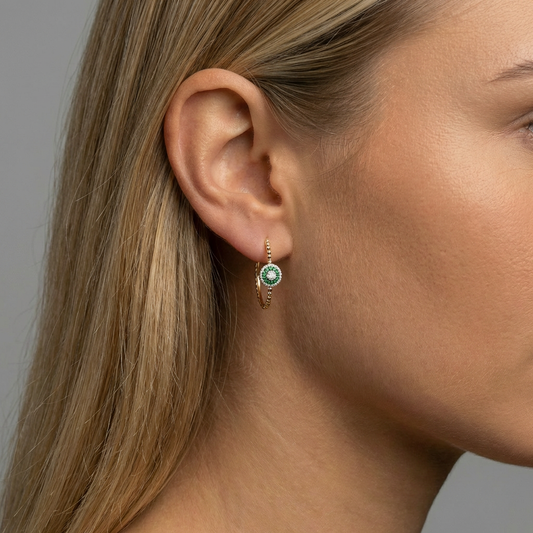 Sapphire Hoops Diamond Earrings in 14K Yellow Gold