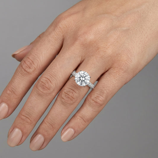 Round Cut Diamond Pave Engagement Ring in 18K White Gold