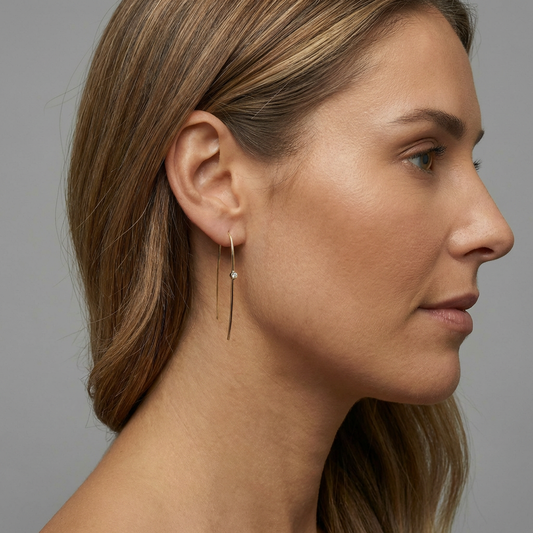 Bezel Diamond Threader Earrings in 14K Yellow Gold