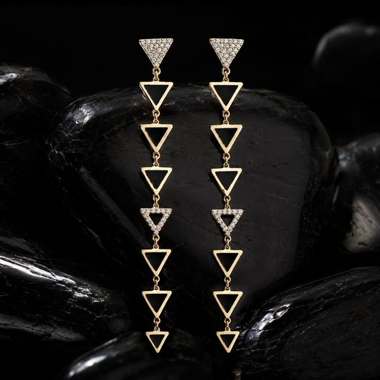 Black Diamond Shine Drop Earrings in 14K Yellow Gold