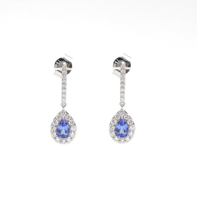 Tanzanite Elegance 18K Natural Diamond White Gold Drop Earrings