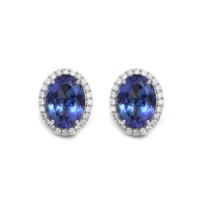 Tanzanite Starlight Halo 18K Natural Diamond White Gold Stud Earrings