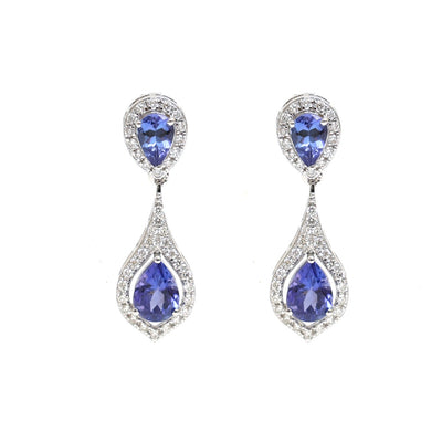 Tanzanite Élégance 18K Natural Diamond White Gold Drop Earrings