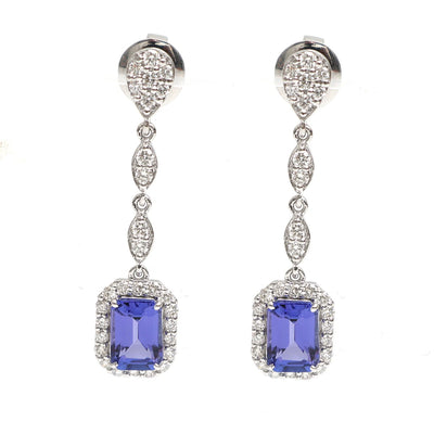 Tanzanite Celestia 18K Natural Diamond White Gold Drop Earrings