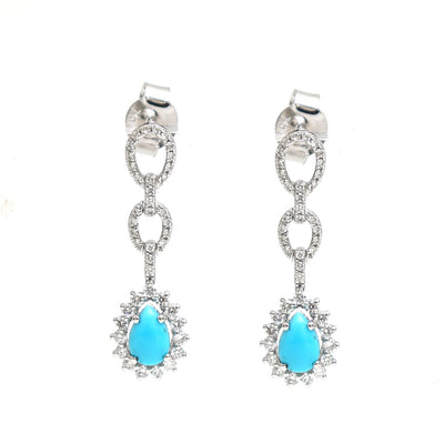 Turquoise Halo 18K Natural Diamond White Gold Drop Earrings