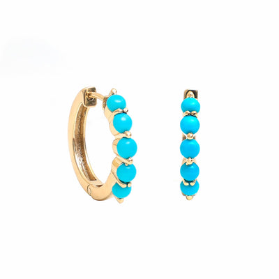 Turquoise Hoop Earrings in 14K Yellow Gold