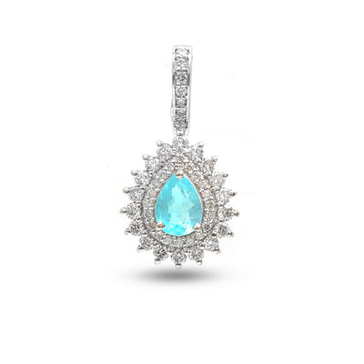 Sea Glow Paraiba Tourmaline Diamond 18K White Gold Pendant Necklace