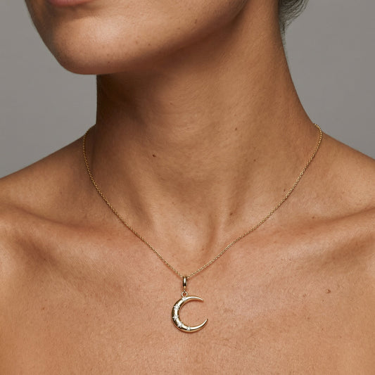 Diamond Star Crescent Moon Pendant Necklace in 14K Yellow Gold