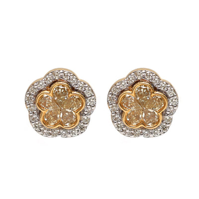 Floral Cluster 18K Natural Diamond Two-Tone Gold Stud Earrings