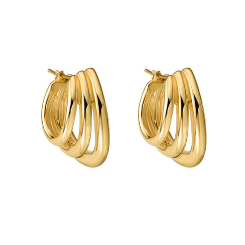 Triple Hoop Twist Diamonds Earrings in 14K Yellow Gold