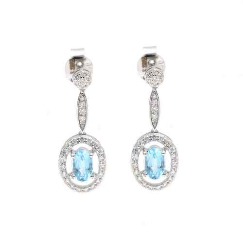 Pear Aquamarine 18K Natural Diamond White Gold Halo Drop Earrings